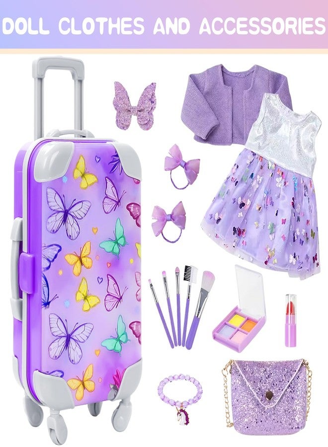 DONTNO American 18 Inch Doll Accessories with Travel Suitcase Makeup Play Set and Clothes,Shoulder Bag,Eye Shadow Plate,Butterfly Hairpin,Bracelet,Lipstick,Hair Tie,Eyelash Brush,No Doll and Shoes - Image 2